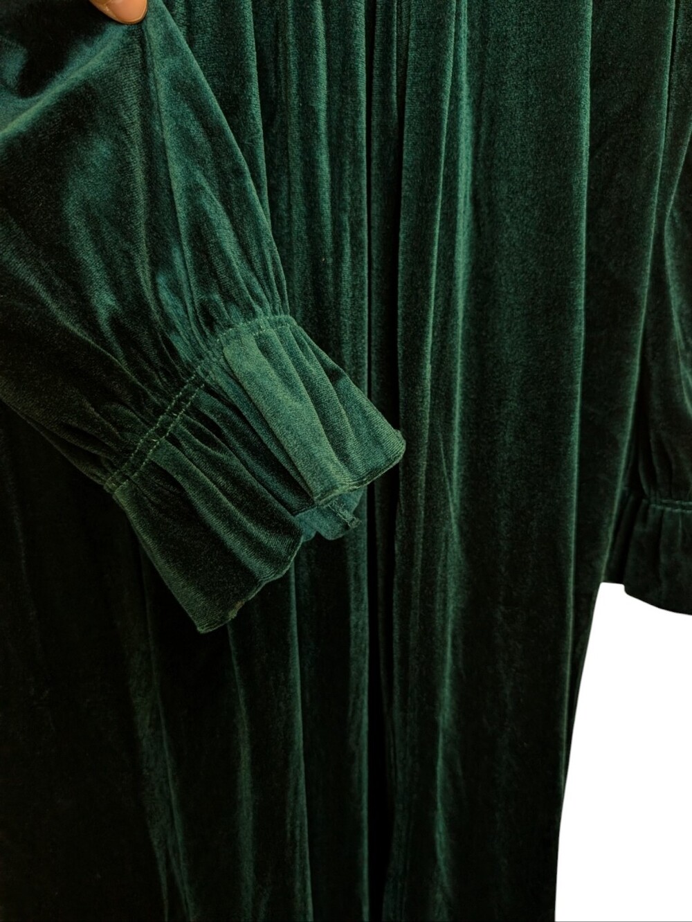 Vtg Donna Richard Gilligan & O’Malley Emerald Green Velvet Long Robe Ruffle Glam - Picture 5 of 7